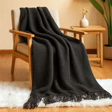 Tassora | Überwurfdecke mit Blasenmuster und Quasten – Schwarz