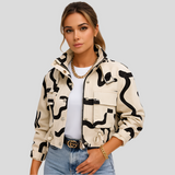 Kurzer Pilotenblouson für Damen – Elegante Reißverschluss-Applikation mit elastischem Bund – Aprikose