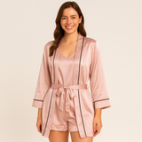 3-teiliges Satin-Pyjama-Set für Damen – Rosa