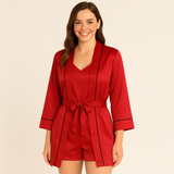 3-teiliges Satin-Pyjama-Set für Damen – Rot