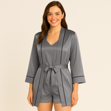 3-teiliges Satin-Pyjama-Set für Damen – Grau