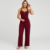 Damen-Pyjama-Set mit Spitzenbesatz – Elegante und weiche Nachtwäsche für nächtlichen Komfort – Purpurrot