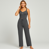 Damen-Pyjama-Set mit Spitzenbesatz – Elegante und weiche Nachtwäsche für nächtlichen Komfort – Dunkelgrau