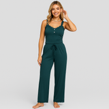 Damen-Pyjama-Set mit Spitzenbesatz – Elegante und weiche Nachtwäsche für nächtlichen Komfort – Meeresblau