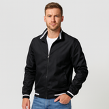 Herren-Bomberjacke mit gestreiftem Besatz – Schwarz
