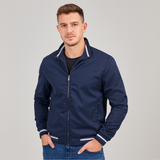 Herren-Bomberjacke mit gestreiftem Besatz – Blau