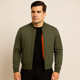 Bomberjacke für Herren im klassischen Design – Zeitloser Reißverschluss-Stil – Olivgrün