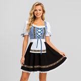 Elegantes Dirndl Damen – Mit Spitzenbesatz & Rückenschleife im traditionellen Bayern-Stil – Blau