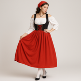 Mittelalterliches Dirndl Damen – Elegantes Trachtenkleid im bayerischen Bauernstil fürs Oktoberfest – Rot