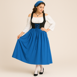 Mittelalterliches Dirndl Damen – Elegantes Trachtenkleid im bayerischen Bauernstil fürs Oktoberfest – Blau