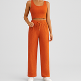 2-teiliges Sommer-Set für Damen – Ärmelloses Crop-Top und strukturierte Hose mit hoher Taille – Mandarinenrot