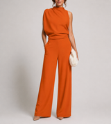 Josefine | Damen Ärmellos Mock Neck Weites Bein Jumpsuit – Orange