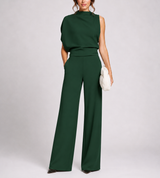 Josefine | Damen Ärmellos Mock Neck Weites Bein Jumpsuit – Grün