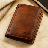 Vintage RFID Ledergeldbörse – Kurzes Bifold mit Ausweis- und Kartenhalter – Gelbbraun