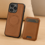 Magnetische iPhone-Brieftaschenhülle aus PU-Leder – Abnehmbares 2-in-1-Design mit Kartenfächern – Braun