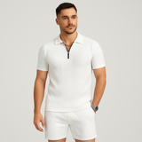 Sportliches 2-teiliges Herren-Set – Atmungsaktives, schnelltrocknendes Wendehemd und Jacquard-Shorts – Weiß
