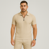 Sportliches 2-teiliges Herren-Set – Atmungsaktives, schnelltrocknendes Wendehemd und Jacquard-Shorts – Khaki