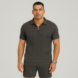 Sportliches 2-teiliges Herren-Set – Atmungsaktives, schnelltrocknendes Wendehemd und Jacquard-Shorts – Dunkelgrau