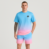 Herren Sommer Casual Set – Kurzarm Rundhalsausschnitt & Shorts mit 3D HD Digitaldruck – Tiefes Himmelblau