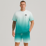 Herren Sommer Casual Set – Kurzarm Rundhalsausschnitt & Shorts mit 3D HD Digitaldruck – Smaragdgrün