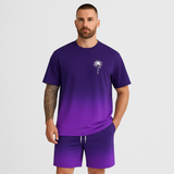 Herren Sommer Casual Set – Kurzarm Rundhalsausschnitt & Shorts mit 3D HD Digitaldruck – Lila