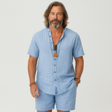 2-teiliges Herren-Set – Kurzarm-Cardigan und passende Freizeitshorts – Blau