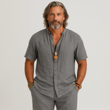 2-teiliges Herren-Set – Kurzarm-Cardigan und passende Freizeitshorts – Dunkelgrau