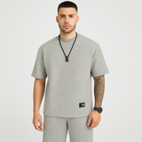 2-teiliges strukturiertes Herren-Set – Kurzarm-Oberteil mit Rundhalsausschnitt und passende Jacquard-Shorts – Grau