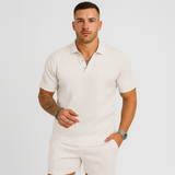 Herren Sommer Casual Set – Kurzarm-Poloshirt & passende Shorts – Weiß