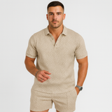 Herren Sommer Casual Set – Kurzarm-Poloshirt & passende Shorts – Beige