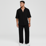 Herren-Zweiteiler – Stilvolles Casual-Outfit mit Langarmshirt und passender Hose – Schwarz