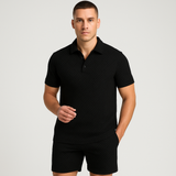 Herren Sommer Casual Set – Kurzarm-Poloshirt & passende Shorts – Schwarz