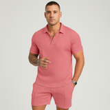 Herren Sommer Casual Set – Kurzarm-Poloshirt & passende Shorts – Rosa
