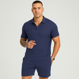 Herren Sommer Casual Set – Kurzarm-Poloshirt & passende Shorts – Marineblau