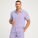 2-teiliges Sommer-Set für Herren – Lässiges Kurzarm-Top und passende Shorts – Lavendel