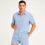 2-teiliges Sommer-Set für Herren – Lässiges Kurzarm-Top und passende Shorts – Himmelblau