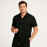 2-teiliges Sommer-Set für Herren – Lässiges Kurzarm-Top und passende Shorts – Schwarz