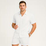 2-teiliges Sommer-Set für Herren – Lässiges Kurzarm-Top und passende Shorts – Weiß