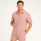 2-teiliges Sommer-Set für Herren – Lässiges Kurzarm-Top und passende Shorts – Rosa