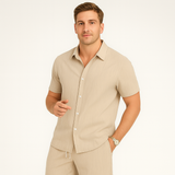 2-teiliges Sommer-Set für Herren – Lässiges Kurzarm-Top und passende Shorts – Khaki