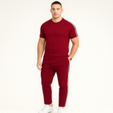 Retro-Streetwear-Set für Herren – Loose Fit T-Shirt mit Seitenstreifen und passender Hose – Rot