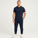 Retro-Streetwear-Set für Herren – Loose Fit T-Shirt mit Seitenstreifen und passender Hose – Marineblau