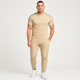 Retro-Streetwear-Set für Herren – Loose Fit T-Shirt mit Seitenstreifen und passender Hose – Gelb