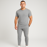 Retro-Streetwear-Set für Herren – Loose Fit T-Shirt mit Seitenstreifen und passender Hose – Grau