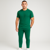 Retro-Streetwear-Set für Herren – Loose Fit T-Shirt mit Seitenstreifen und passender Hose – Grün