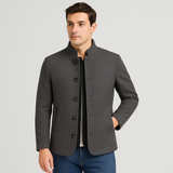 Julian Herren Wolljacke – Stehkragen mit Knopfleiste – Grau