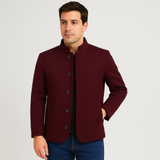 Julian Herren Wolljacke – Stehkragen mit Knopfleiste – Karmesinrot