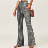 Chelsea – Boho-Schlaghose für Damen – Allover-Print, Slim Fit – Khaki