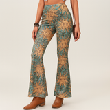 Chelsea – Boho-Schlaghose für Damen – Allover-Print, Slim Fit – Blaugrün