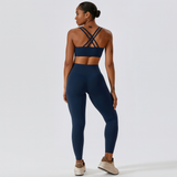 Nahtloses Yoga- und Pilates-Set für Damen – Leggings und Top mit hoher Taille, 2-teilige Activewear – Blaues Set